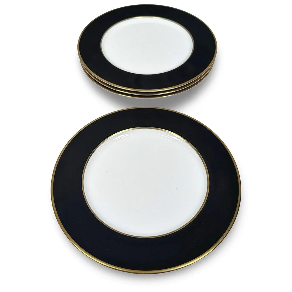 Mikasa Cathy Hardwick Onyx A6700 Dinner Plates Set of 4 Black Gold Bone China